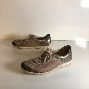 Remonte Shoes Womens Size 40 EU 9-9.5 US Beige Metallic Lace-Up Leather Sneakers